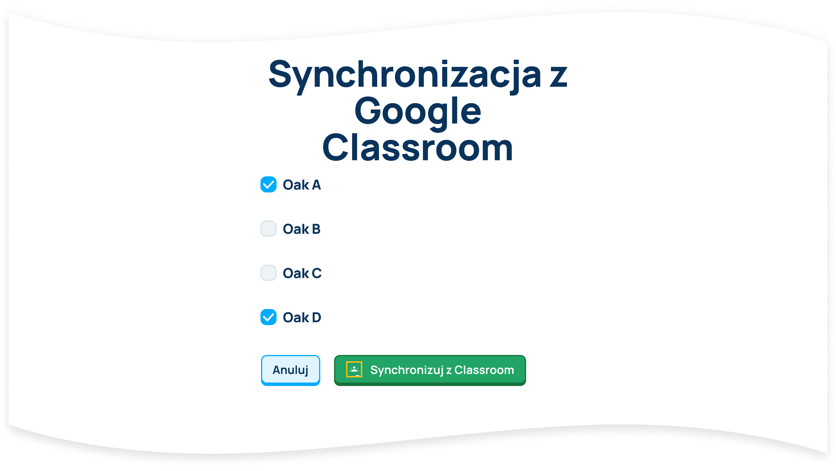 Wybierz zajęcia, które chcesz dodać do Ratatype i kliknij przycisk Sync to Classroom. Możesz wybrać dowolną liczbę klas.